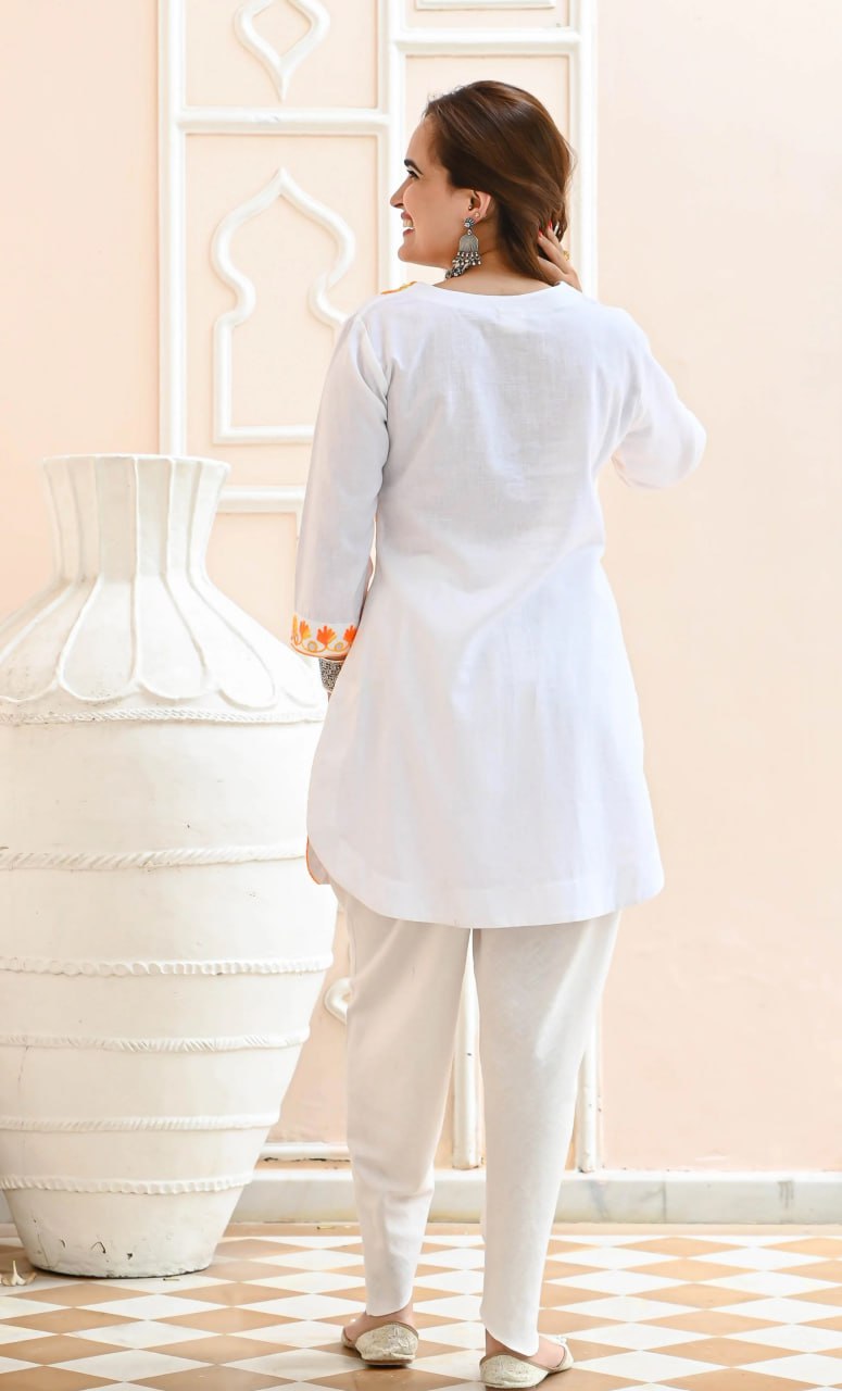 Most Beautiful White Solid Embroidered Co Ord Set For Women - Sareelystore