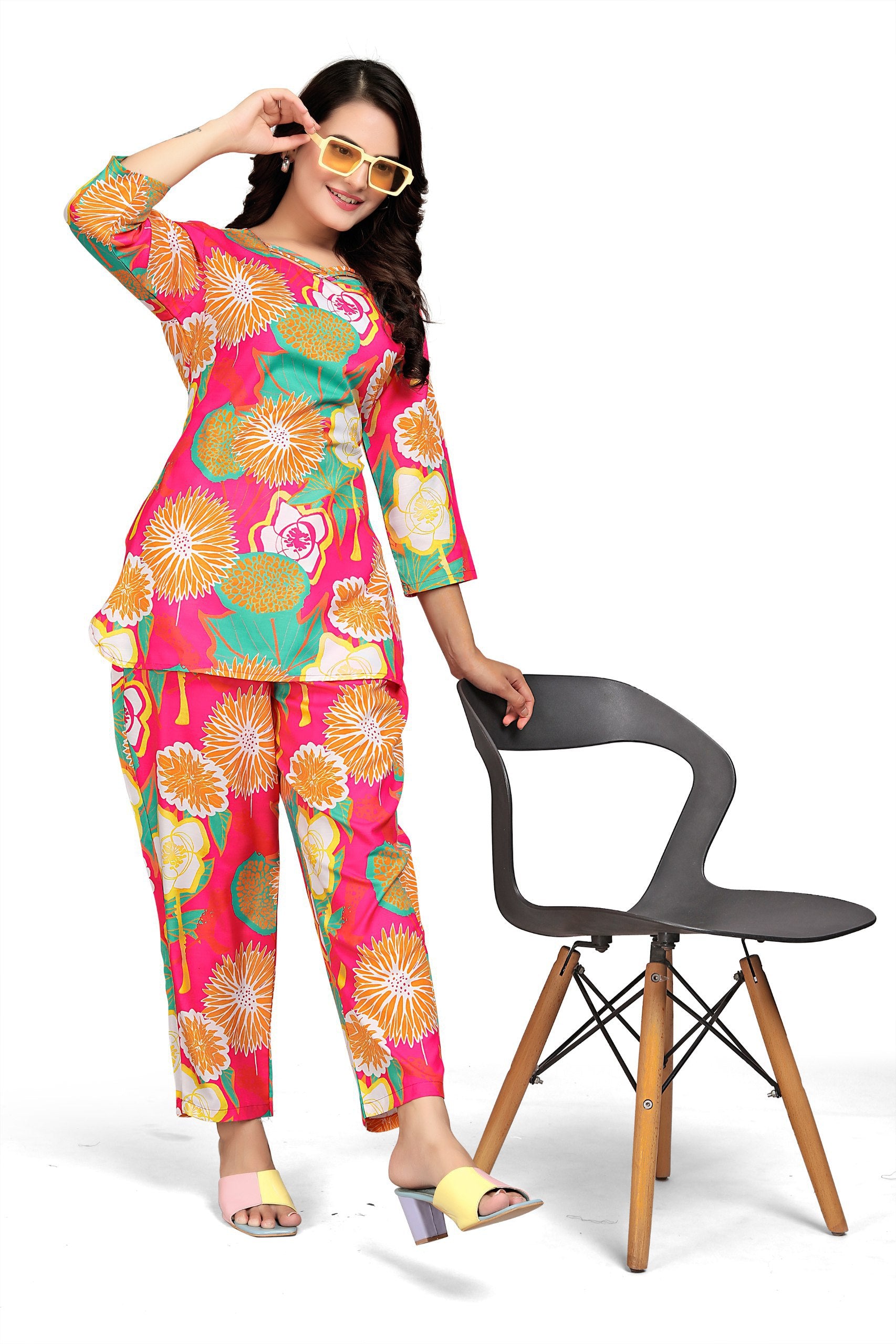 Most Beautiful Multi Color Printed Top And Plazzo Co Ord Set