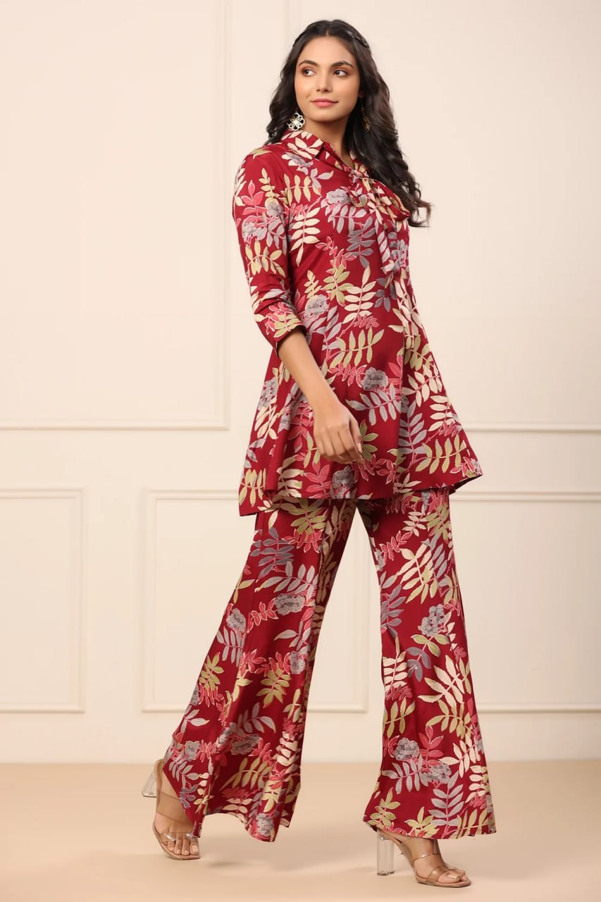 Most Beautiful Multi Color Printed Top And Plazzo Co Ord Set