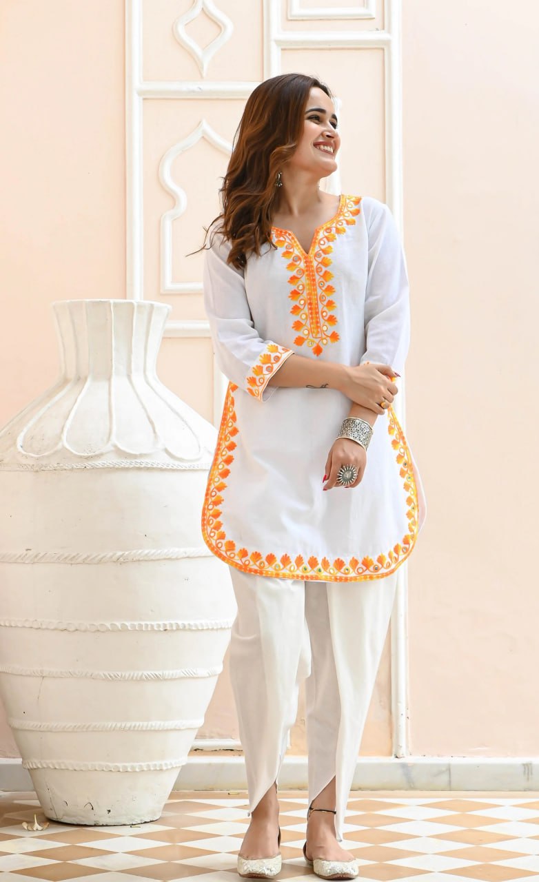 Most Beautiful White Solid Embroidered Co Ord Set For Women