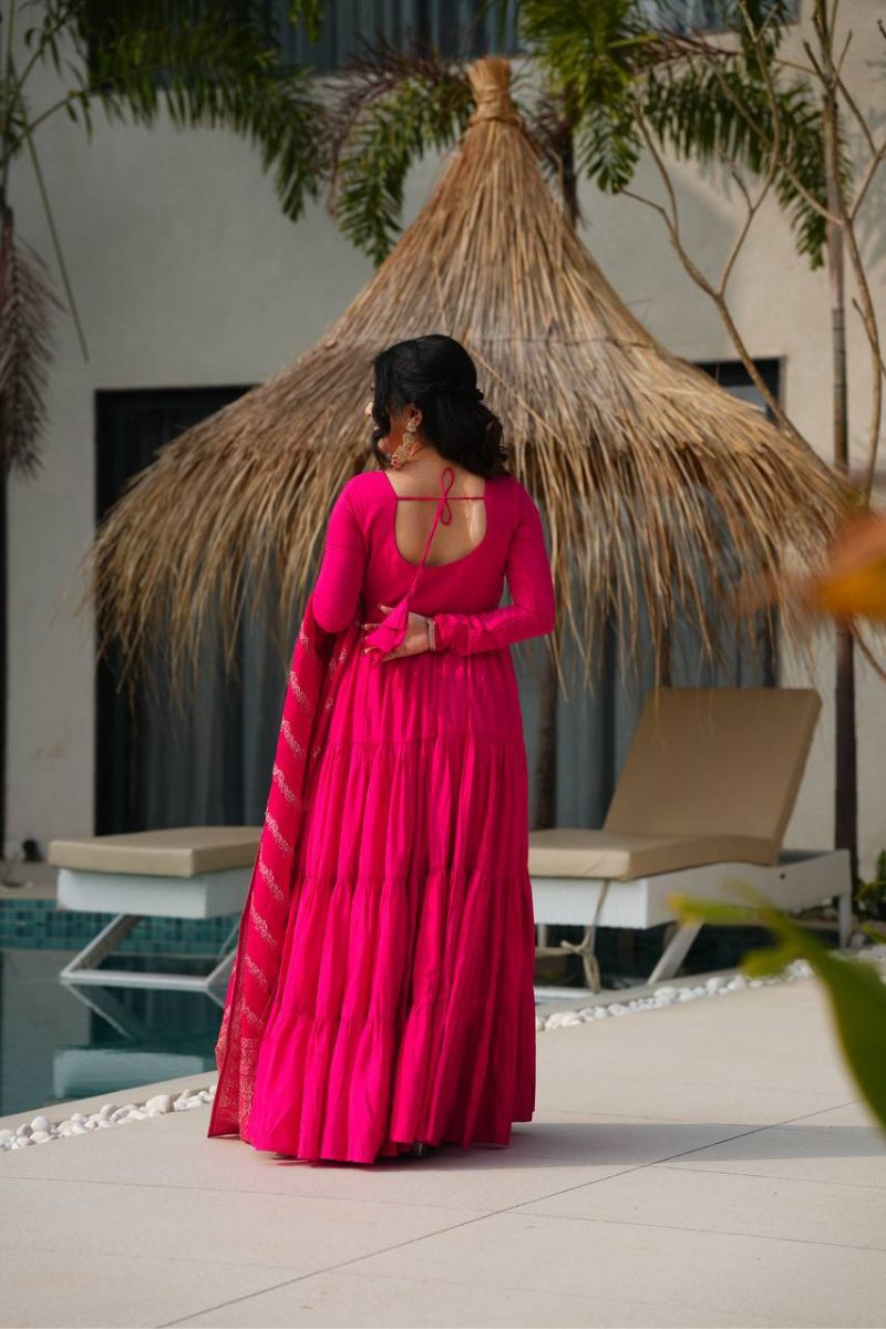 Anarkali Gown in Pink Soft Georgette with Georgette Dupatta Set