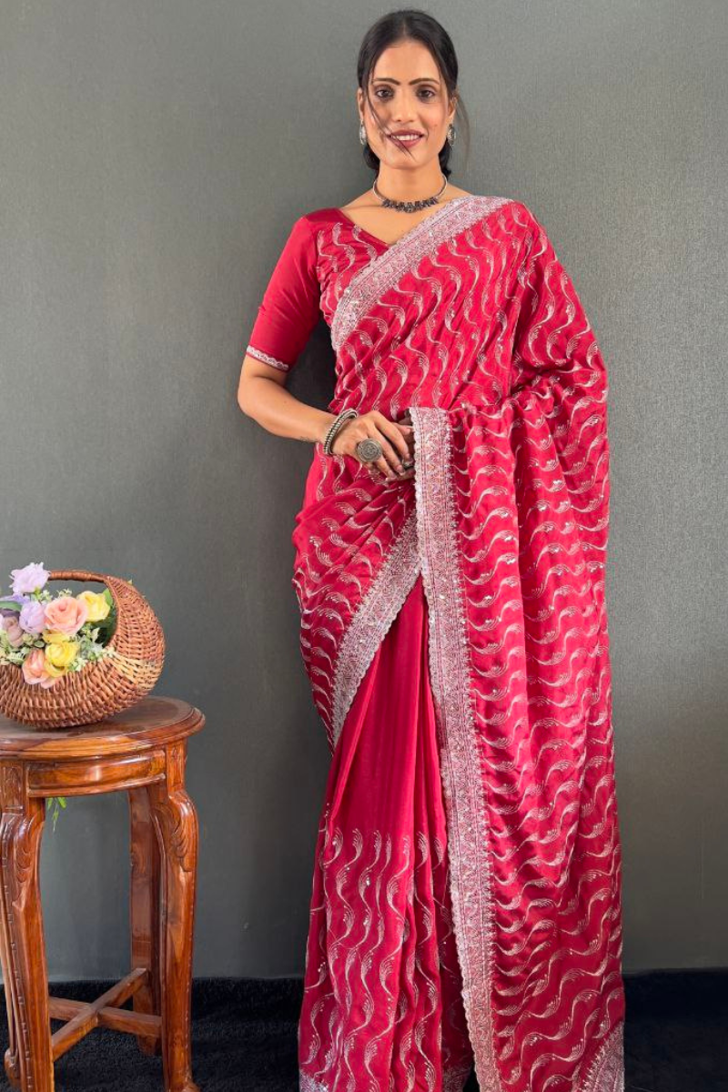 Zari Sequence Work Embroidered Silk Saree by Rani Chinnon