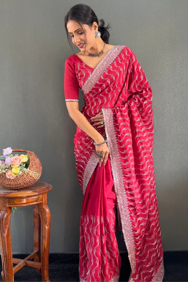Zari Sequence Work Embroidered Silk Saree by Rani Chinnon