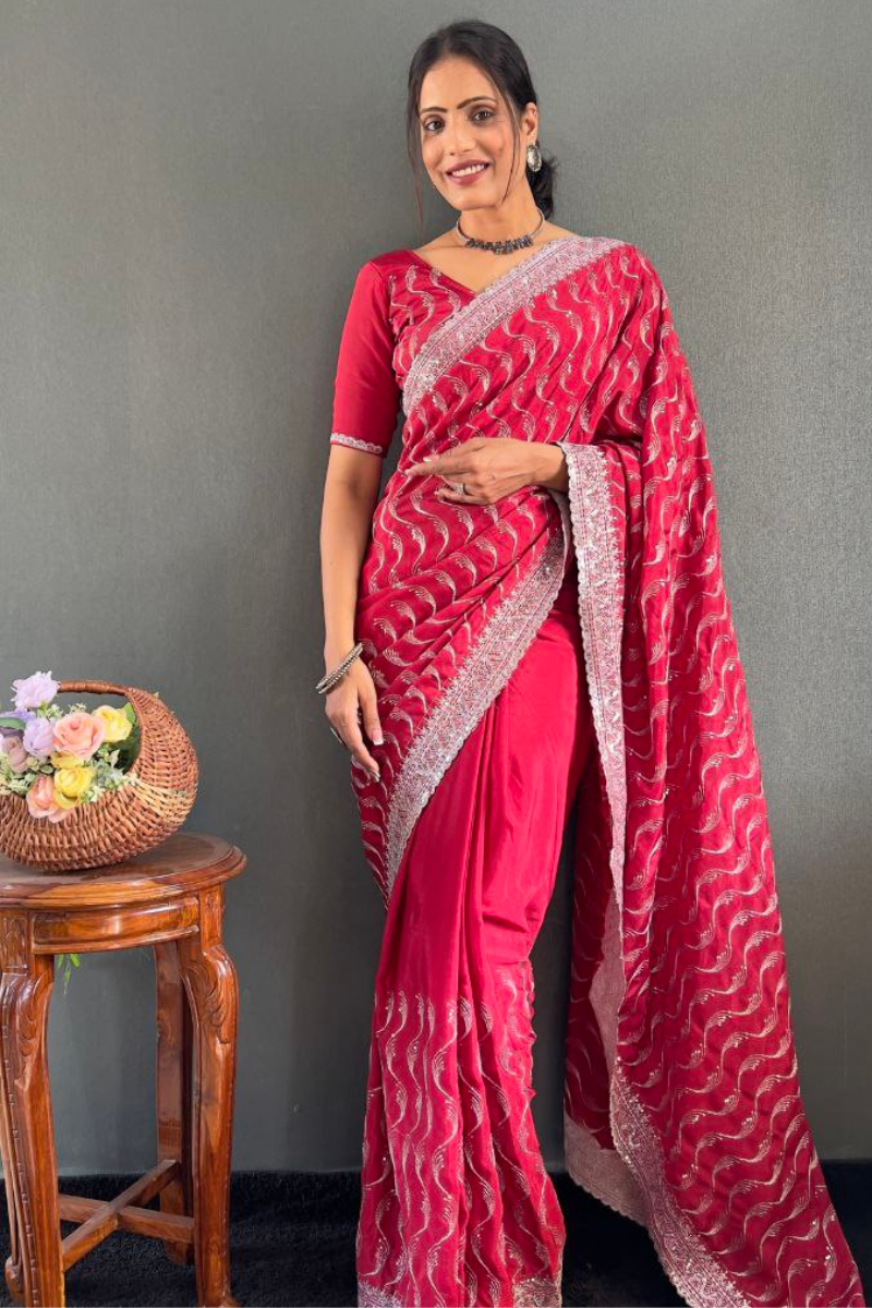 Zari Sequence Work Embroidered Silk Saree by Rani Chinnon