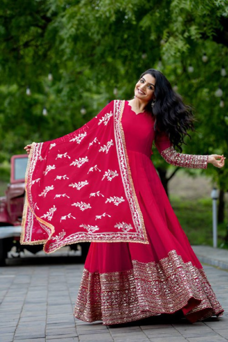 Heavy Faux Rani Georgette Dress with Embroidered Dupatta