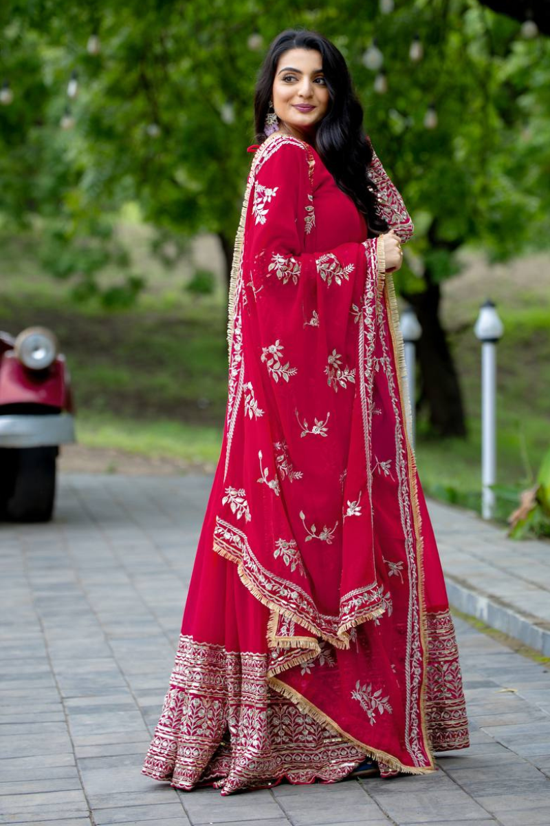 Heavy Faux Rani Georgette Dress with Embroidered Dupatta