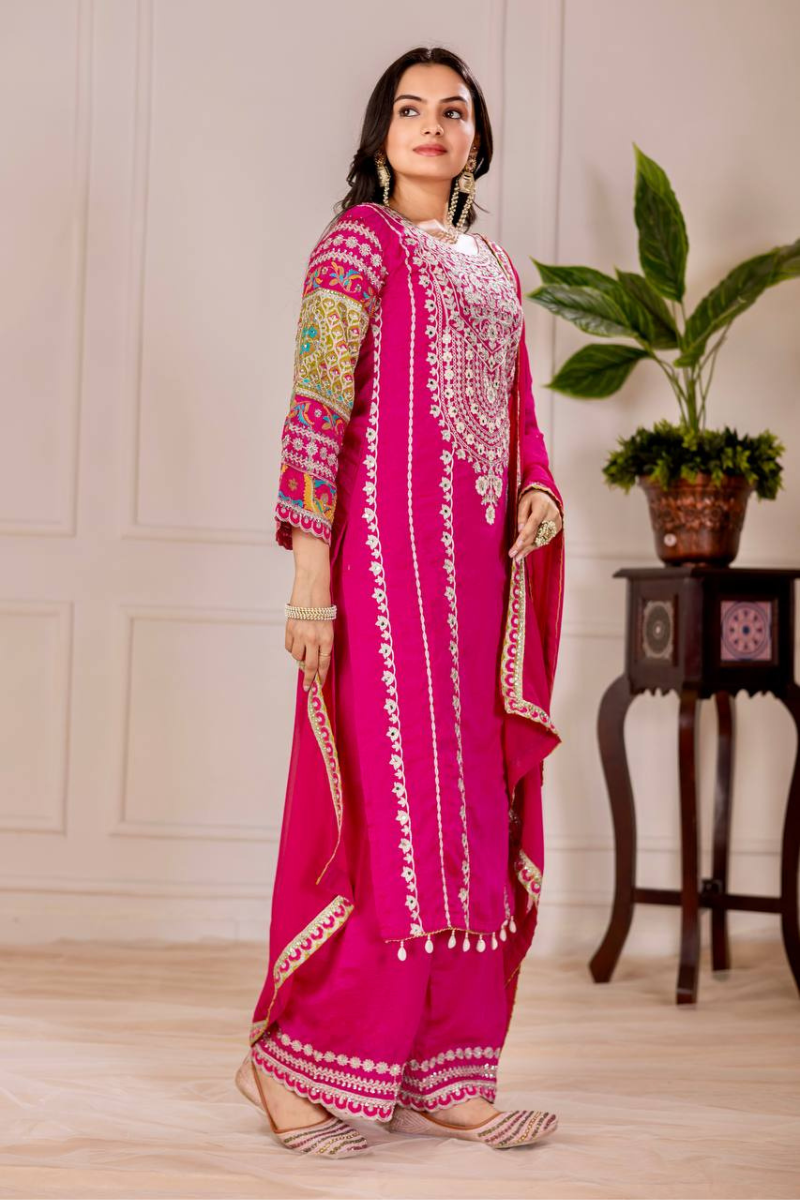 Rani Heavy Vichitra Silk Kurta Dupatta Pant Suit Set
