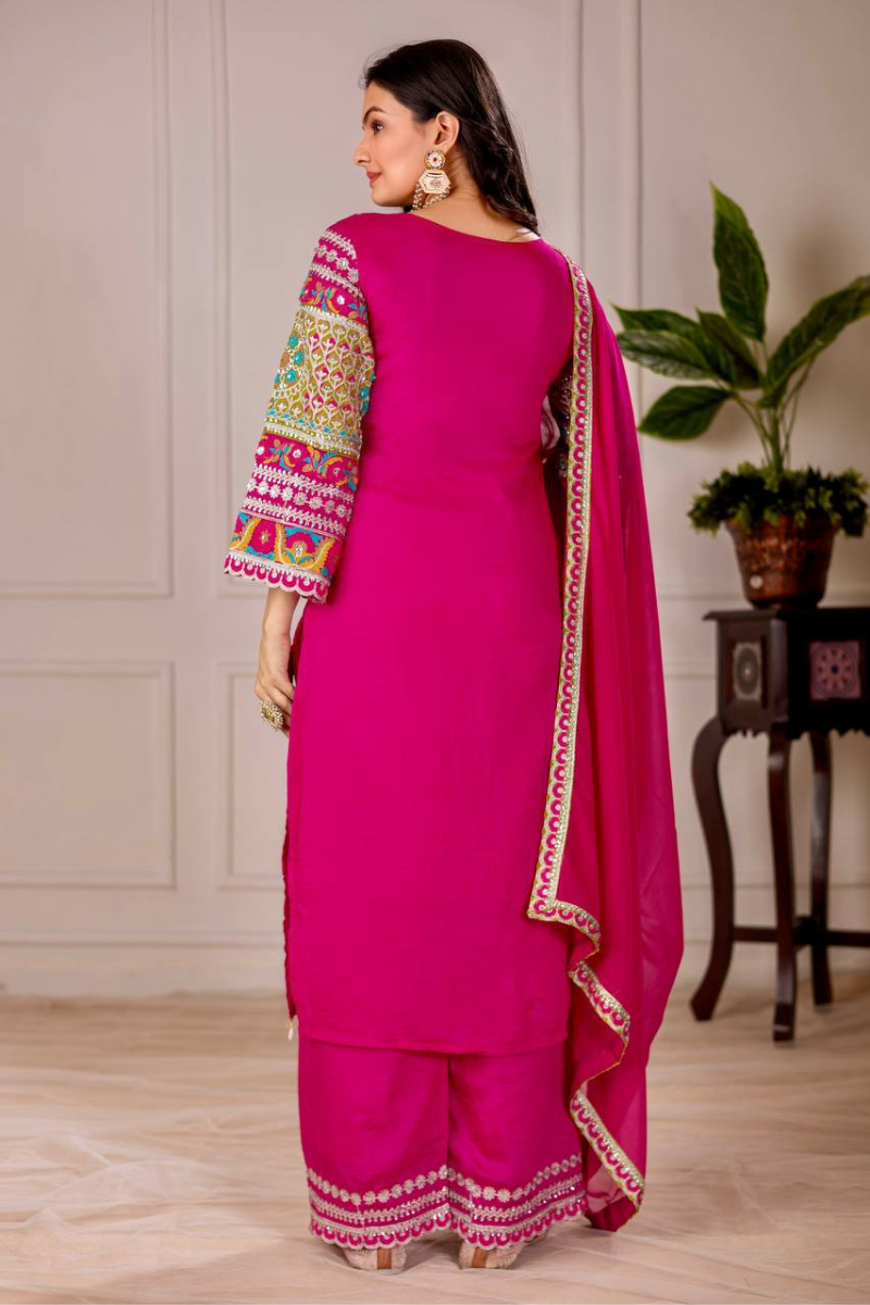 Rani Heavy Vichitra Silk Kurta Dupatta Pant Suit Set