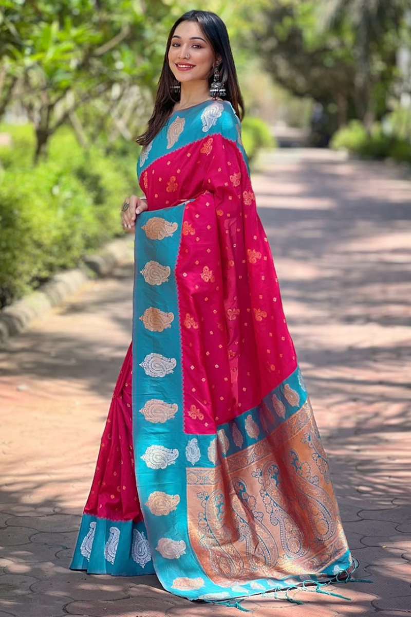 Rose gold-patterned Rani Soft Silk Paithani Saree