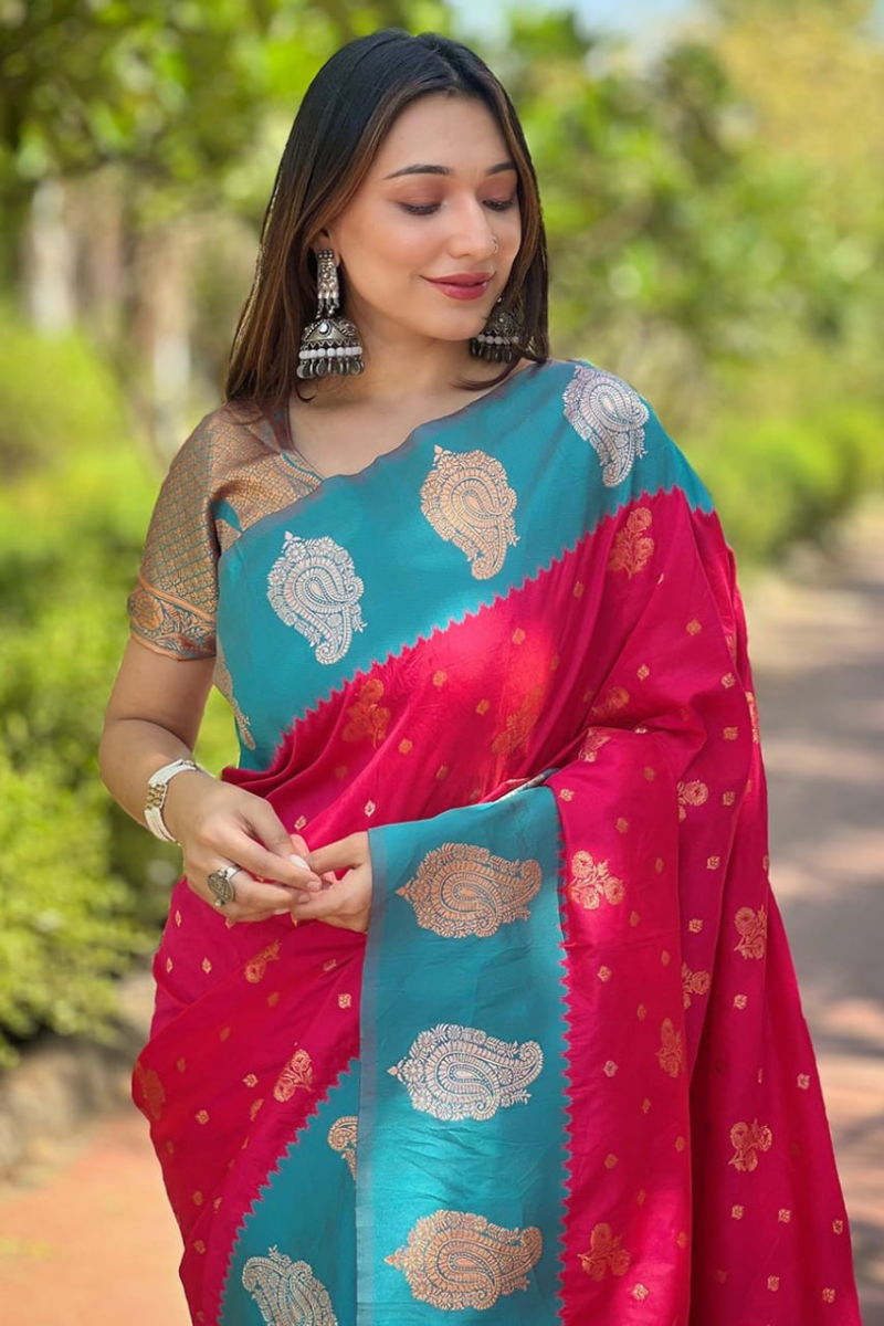 Rose gold-patterned Rani Soft Silk Paithani Saree