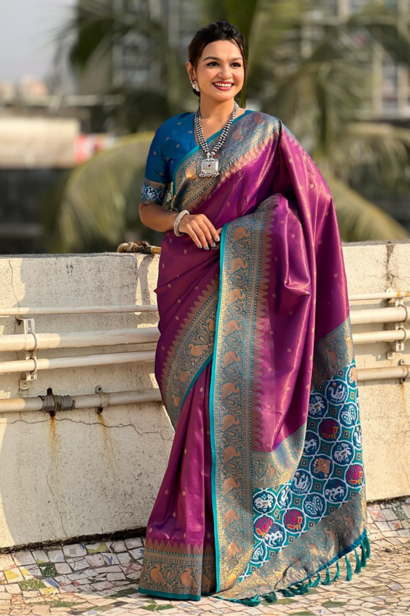 Silk sarees with flower designs by Violet Katki
