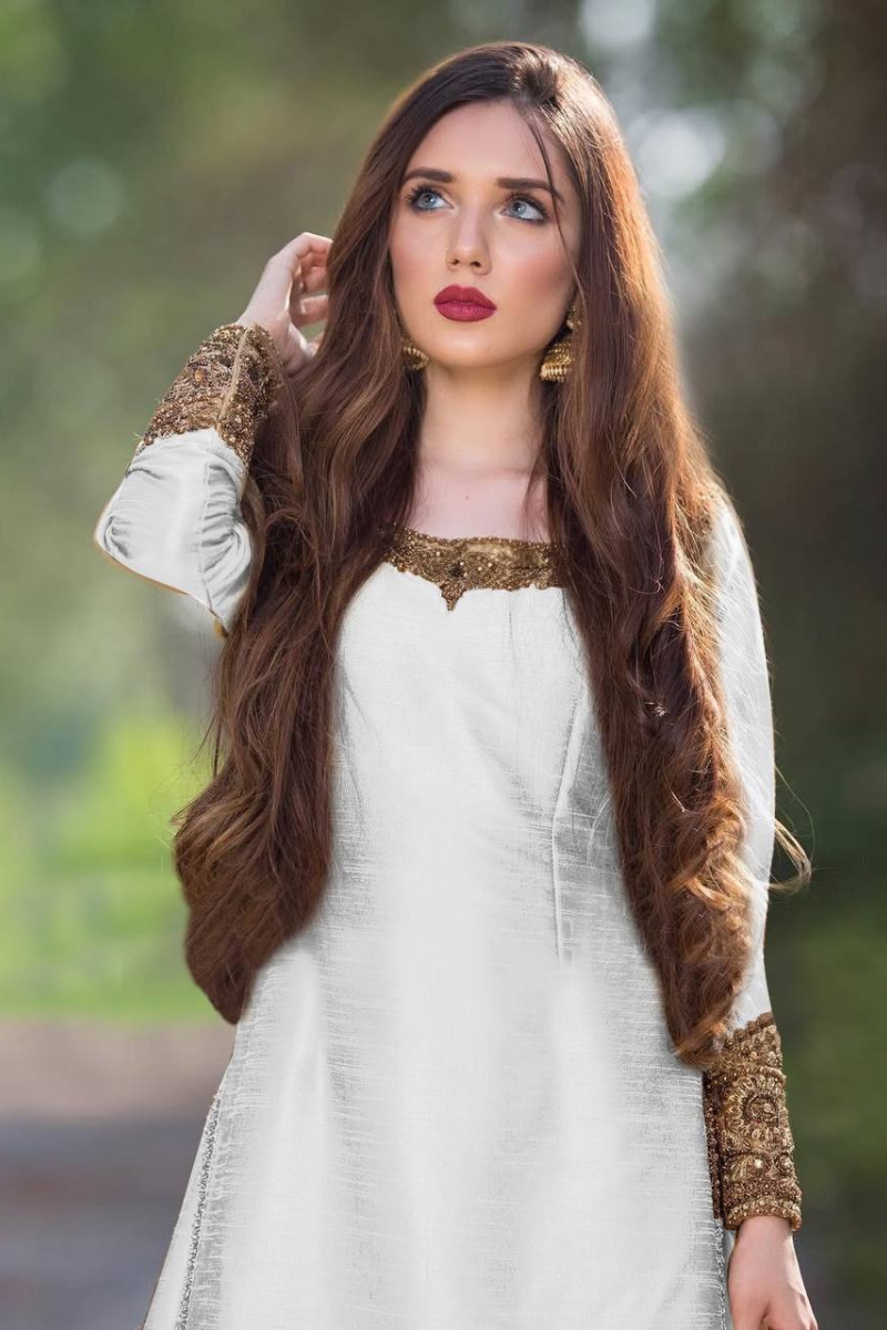 White Pure Chinon Silk Sharara Kurta Dupatta Suit Set