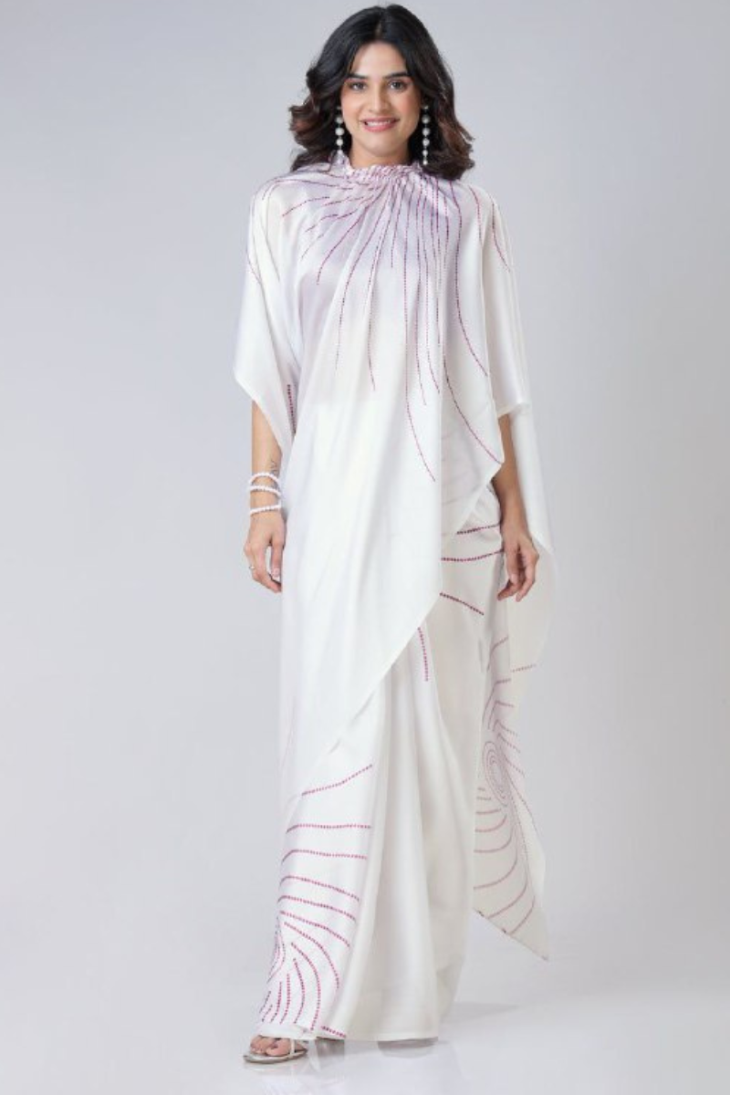Digital Printing of White Satin Creap Silk Saree