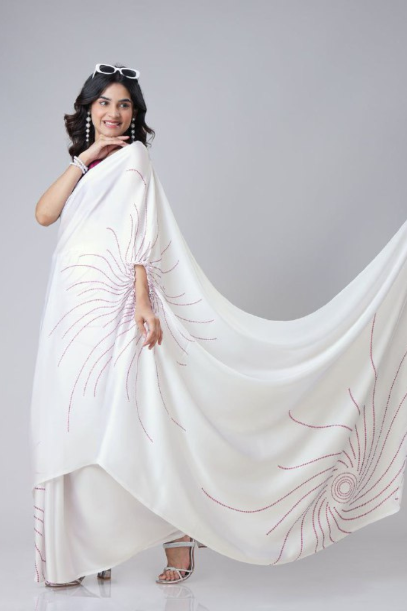 Digital Printing of White Satin Creap Silk Saree