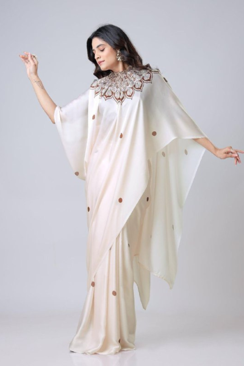 Digital Printing of White Satin Creap Silk Saree