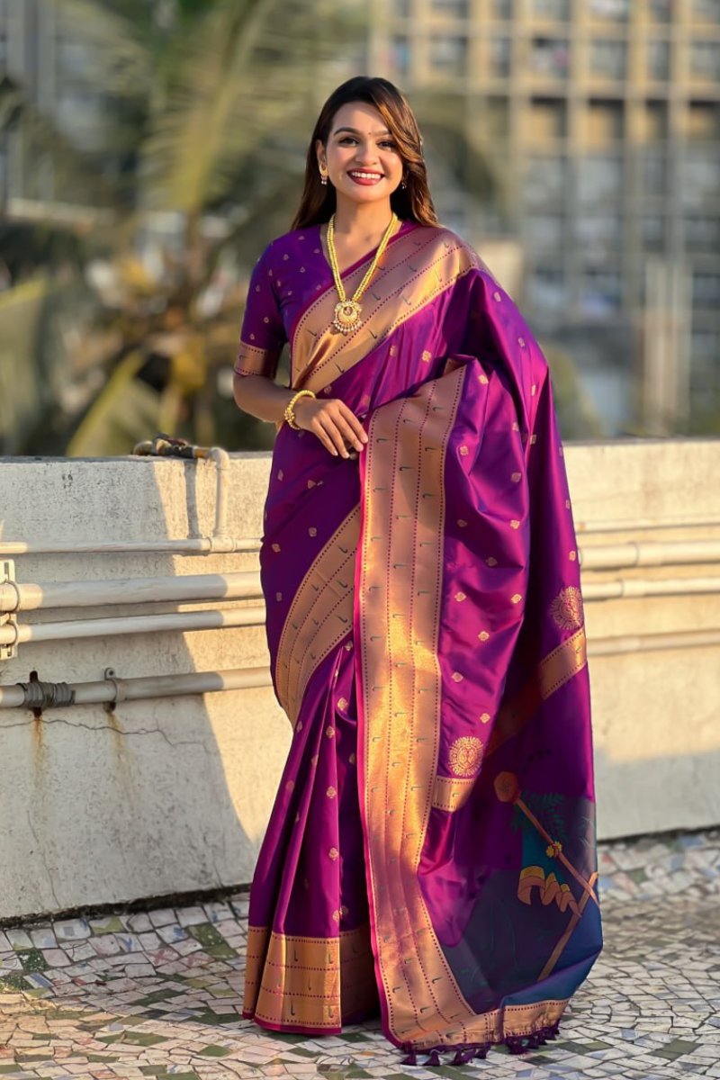Soft silk sarees with flower designs by Wine Paithani