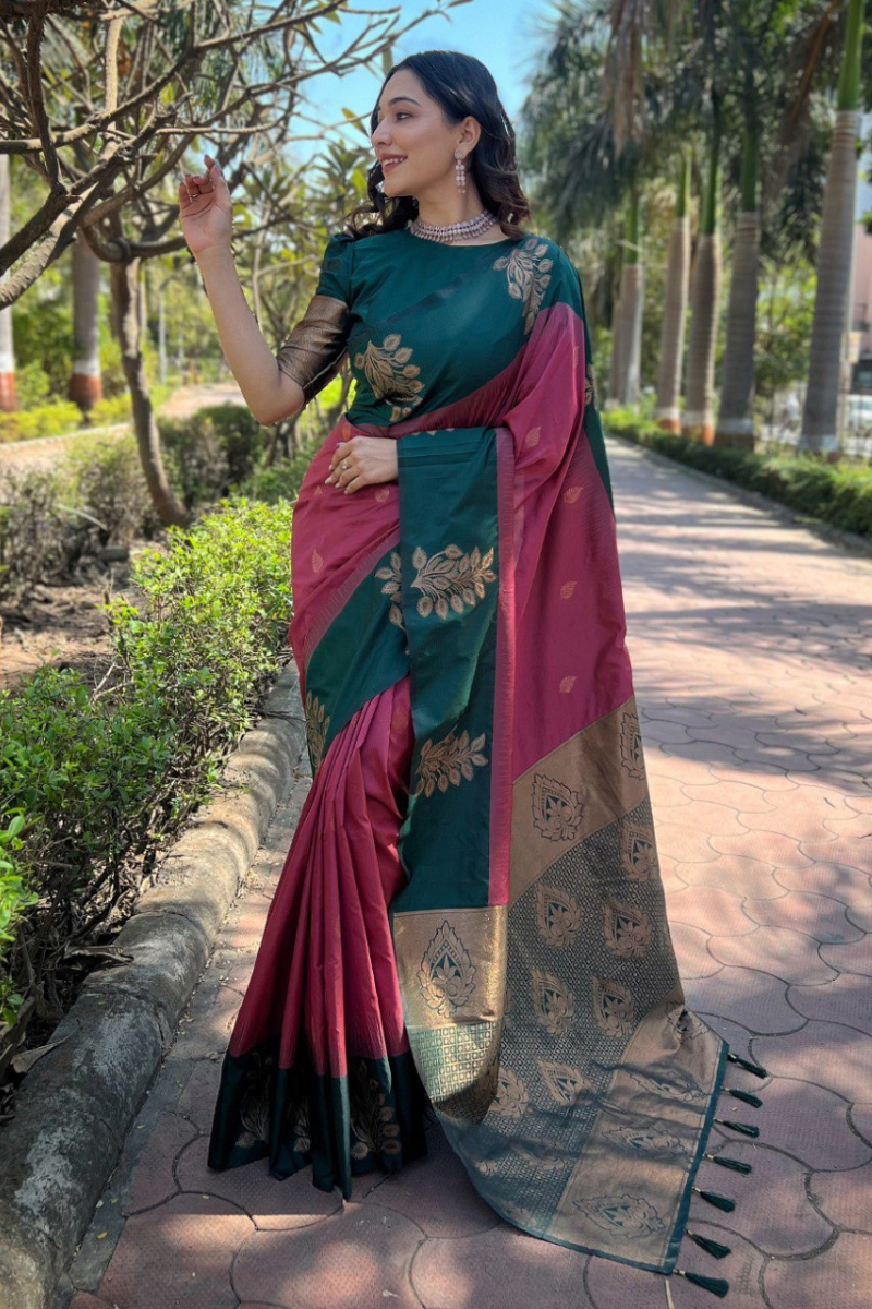 Wine Soft Moonga Silk sarees with  zari motifs
