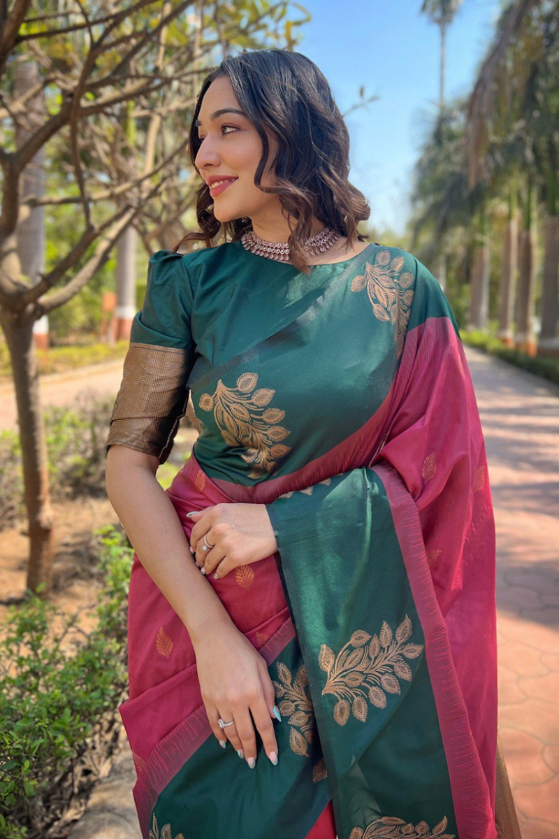 Wine Soft Moonga Silk sarees with  zari motifs