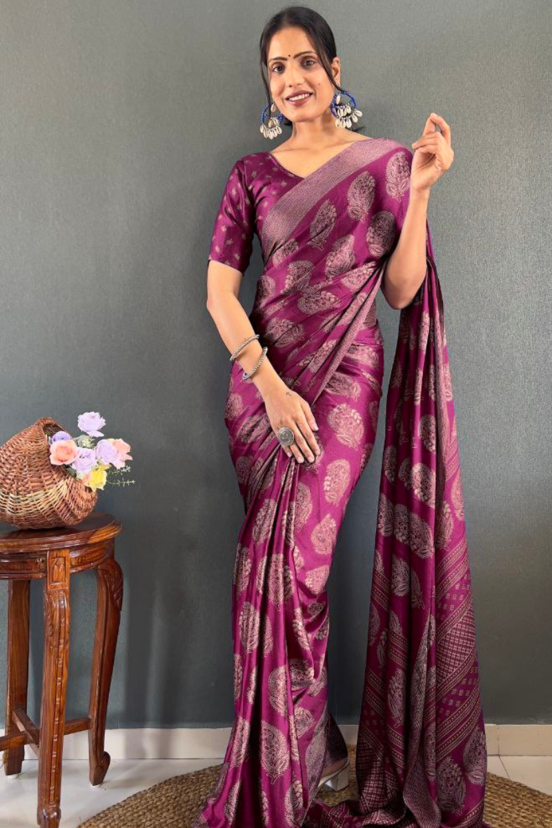 Banarasi Saree Patch Work Wine Soft Moss Silk Saree